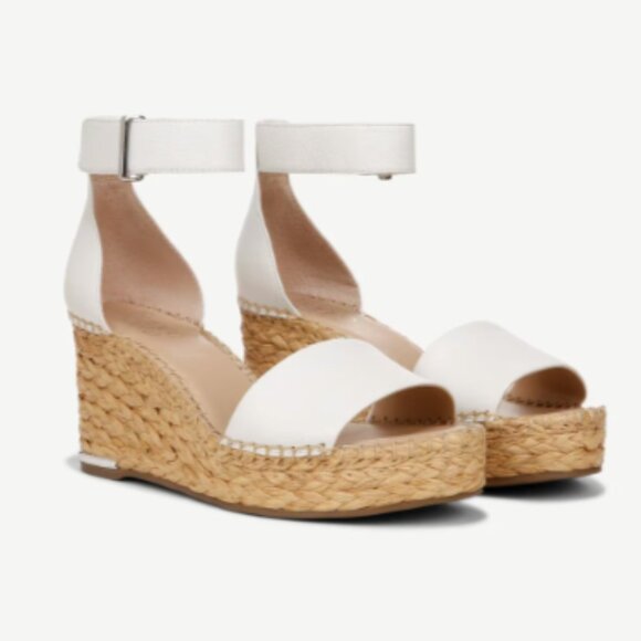 Franco Sarto Clemens Raffia Espadrille Wedge sandals white leather - 10 - Picture 1 of 14